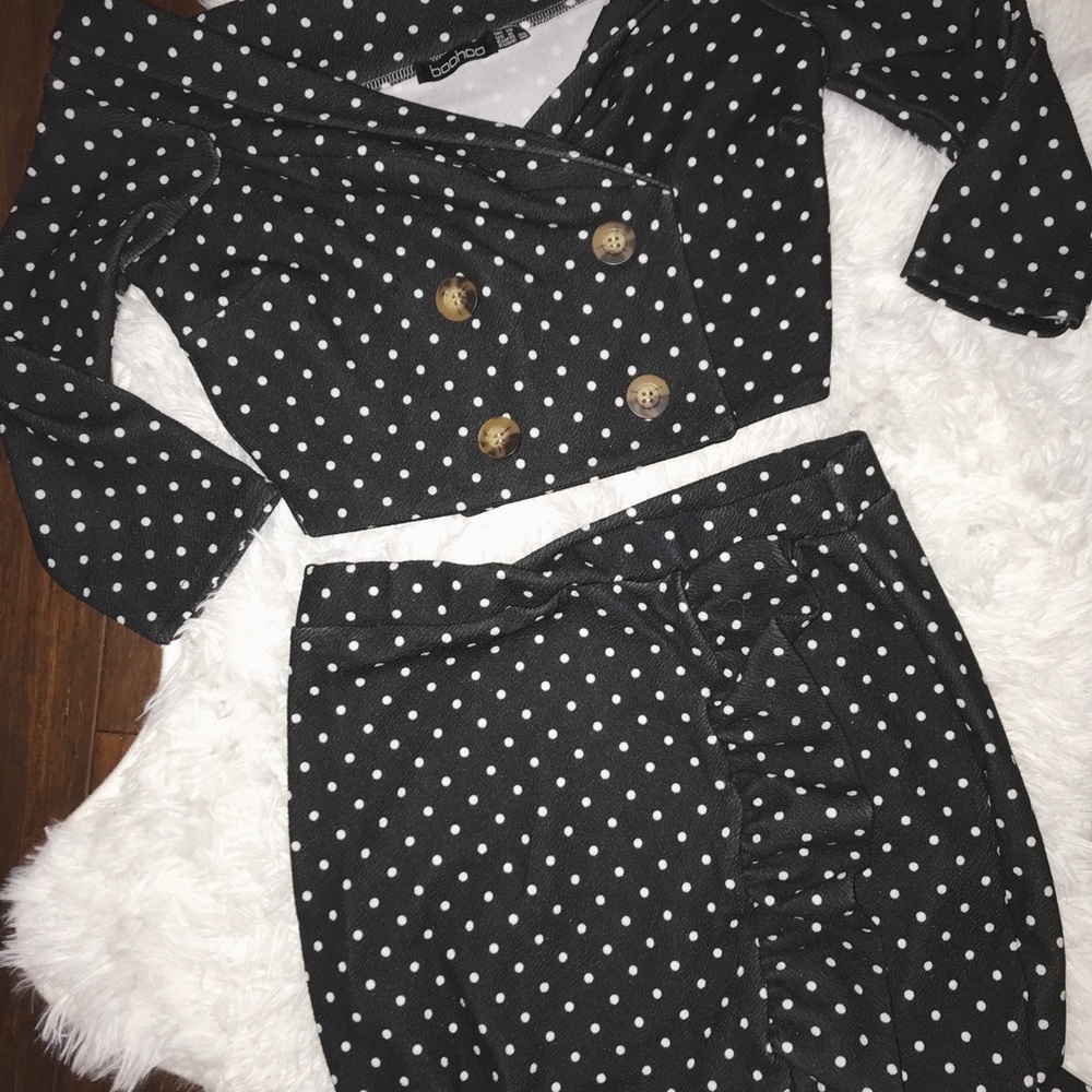 polka dot black & white two piece set